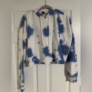 Blue and White Tie-Dye Women's Cropped Hoodie